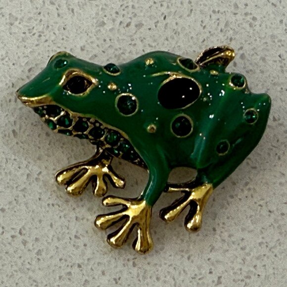 Green Frog Brooch with Crystals NWOT - Picture 2 of 4